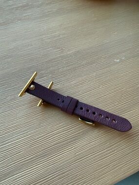 Leather Apple Watch Strap in Deep Plum with Gold Hardware - women’s